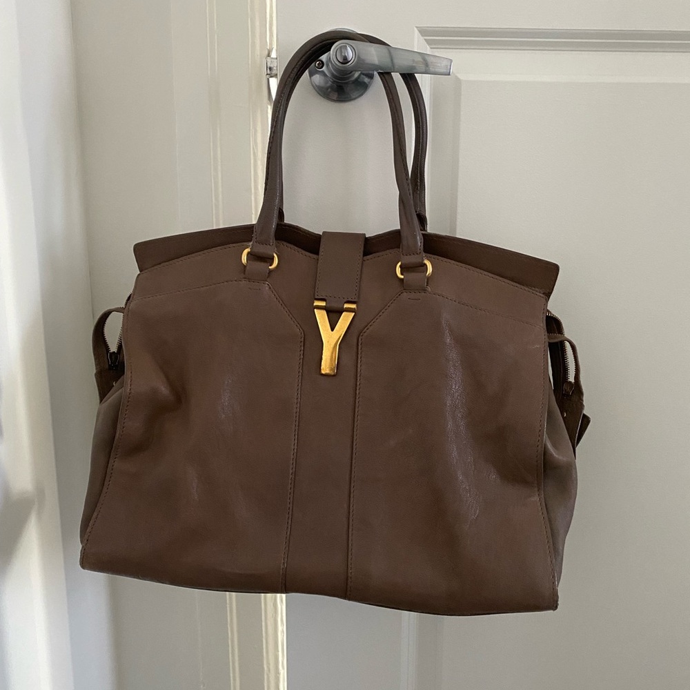 Yves Saint Laurent Brown Tote with Gold Accent